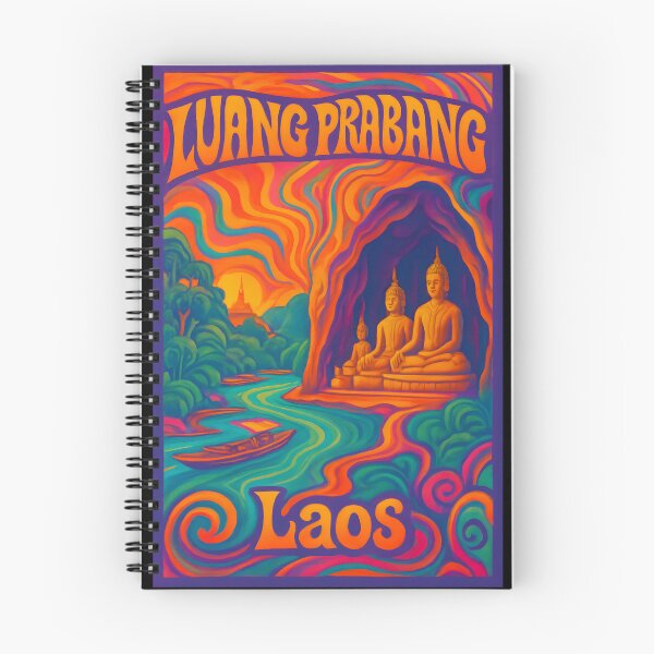 Item preview, Luang Prabang - Pak Ou Caves Psychedelic Travel Poster - 70s Retro Art designed and sold by Cosmopolis.
