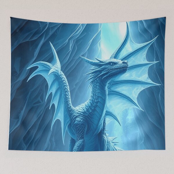 Item preview, Crystal Ice Dragon in Frozen Lair - Fantasy Dragon Art Print designed and sold by PunchDrop.