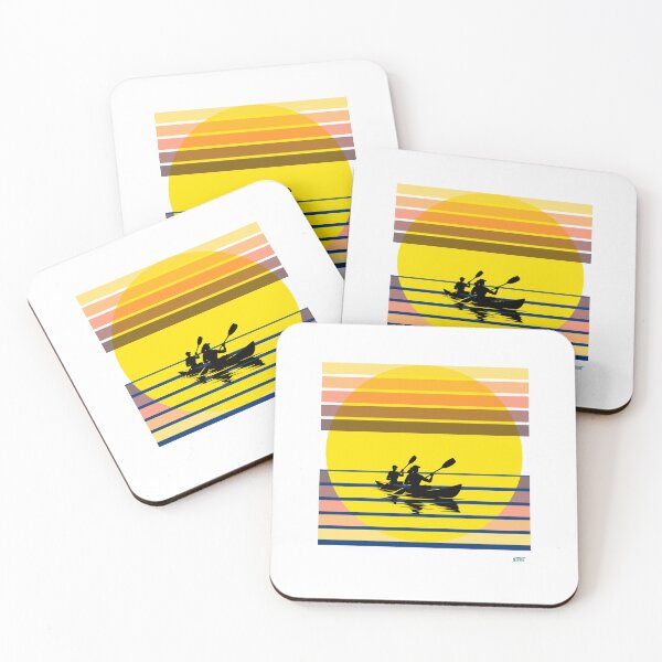 Item preview, Tandem kayaking with a tranquil sunset: Retro Sports Design for couples who kayak designed and sold by SlanTee.