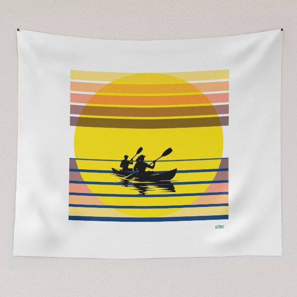 Item preview, Tandem kayaking with a tranquil sunset: Retro Sports Design for couples who kayak designed and sold by SlanTee.