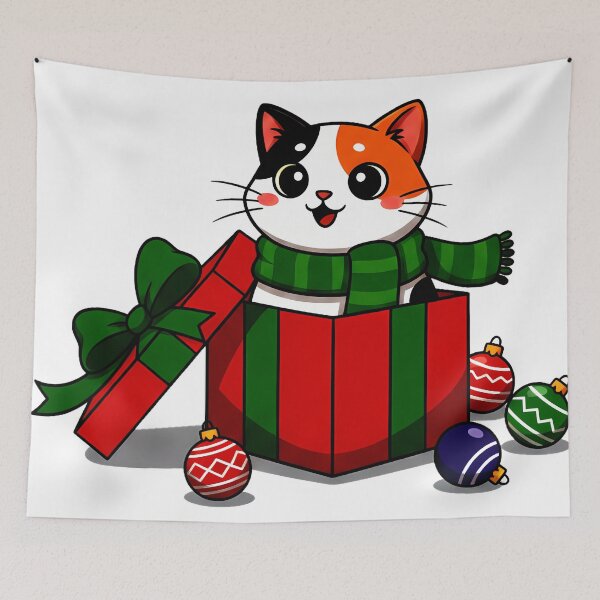 Item preview, Calico Cat in Gift Box – “Merry X’mas” Whimsical Holiday Greeting Design designed and sold by meesub.