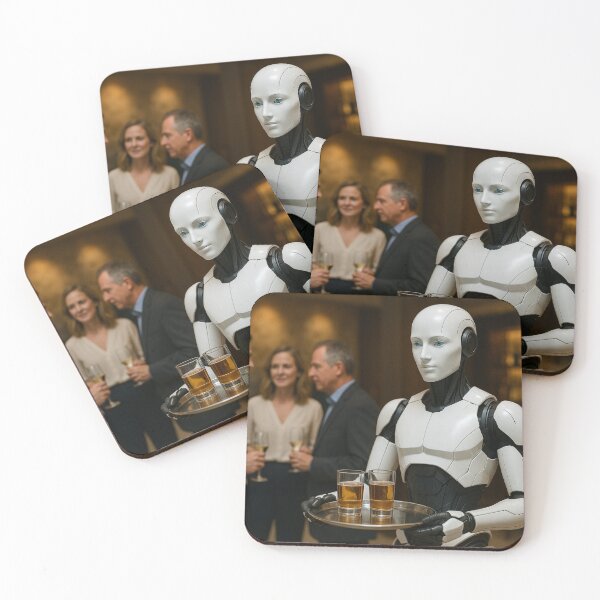 Item preview, “Service Bot On Call – Robot Waiter at a Social Lounge” designed and sold by TheWonkyEaselCo.