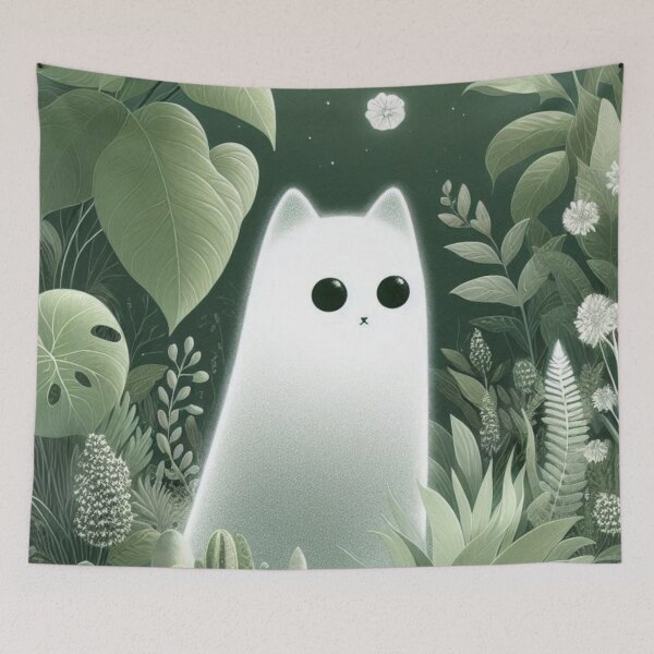 Item preview, Ghost Cat in Moonlit Botanical Garden designed and sold by BigBlueArt.