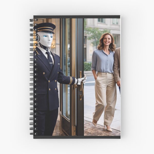 Item preview, "Welcome to the Future: Robot Hotel Doorman in Action" designed and sold by TheWonkyEaselCo.