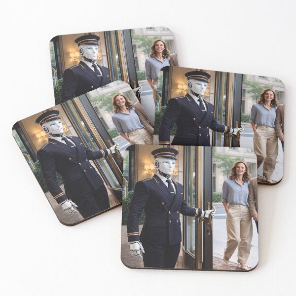 Item preview, "Welcome to the Future: Robot Hotel Doorman in Action" designed and sold by TheWonkyEaselCo.
