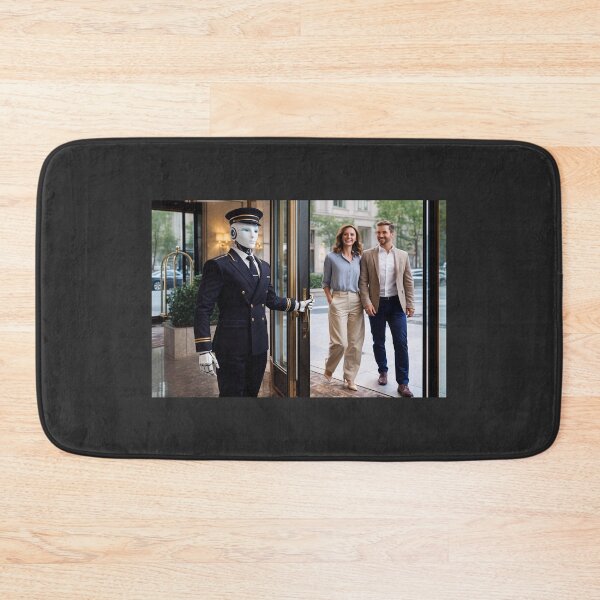 Item preview, "Welcome to the Future: Robot Hotel Doorman in Action" designed and sold by TheWonkyEaselCo.