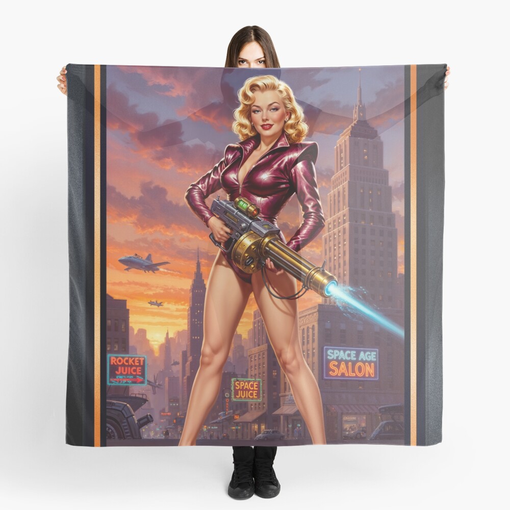 Scylla Quinara Retro-Fusion Pinup Girl Portrait Striking AI Concept Art by Xzendor7 Decorative Art Print Scarf