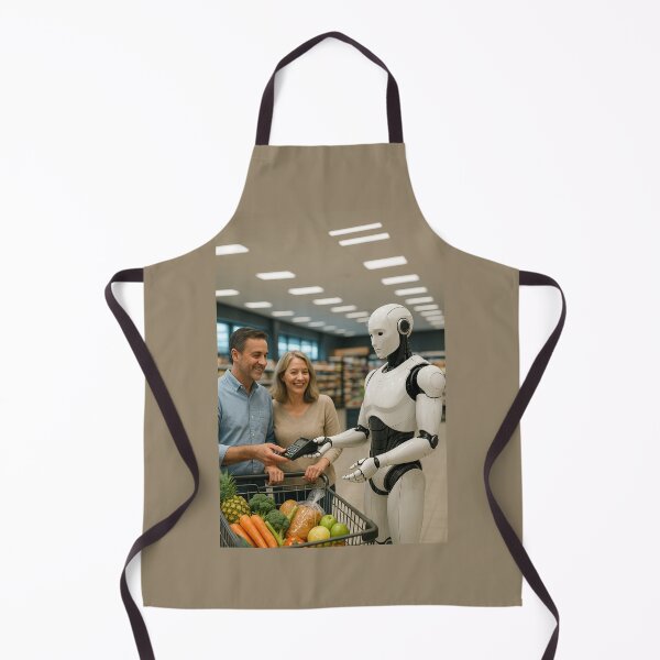 Item preview, "Future Checkout: Robot Assisting Shoppers in Grocery Store" designed and sold by TheWonkyEaselCo.
