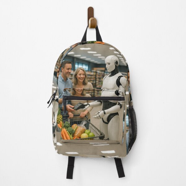 Item preview, "Future Checkout: Robot Assisting Shoppers in Grocery Store" designed and sold by TheWonkyEaselCo.
