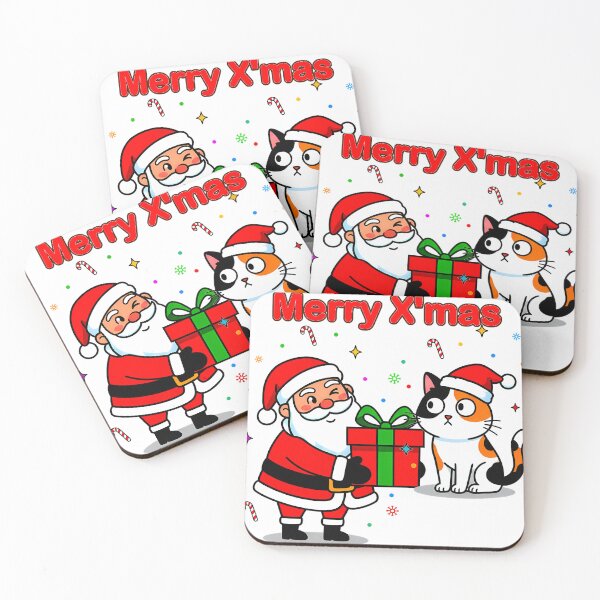 Item preview, Santa Giving Gift to Calico Cat – “Merry X’mas” Whimsical Holiday Design designed and sold by meesub.