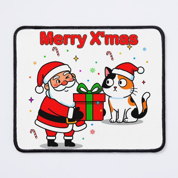 Item preview, Santa Giving Gift to Calico Cat – “Merry X’mas” Whimsical Holiday Design designed and sold by meesub.