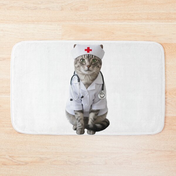 Item preview, Doctor cat wearing a doctor's coat, cap, and stethoscope designed and sold by PetPeter.