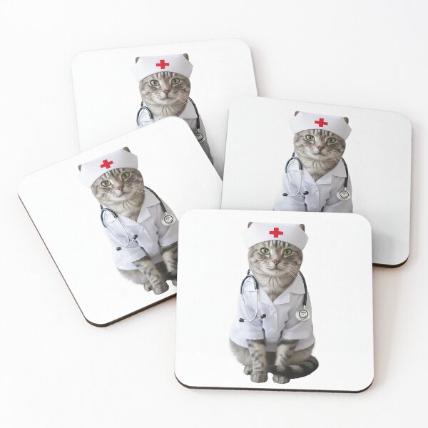 Item preview, Doctor cat wearing a doctor's coat, cap, and stethoscope designed and sold by PetPeter.