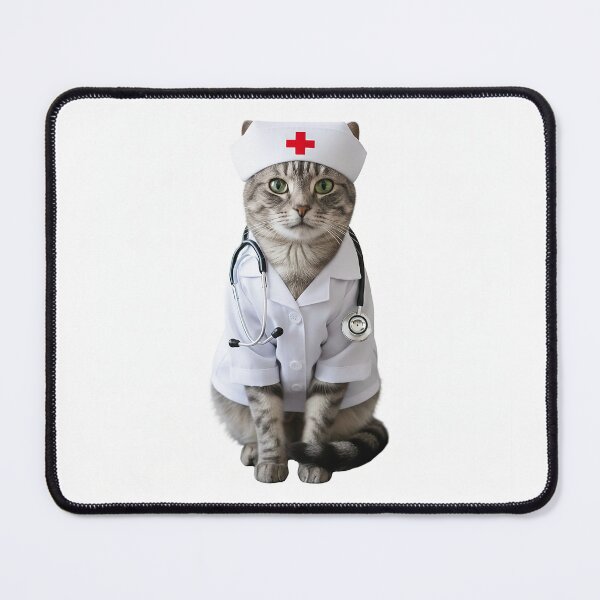 Item preview, Doctor cat wearing a doctor's coat, cap, and stethoscope designed and sold by PetPeter.