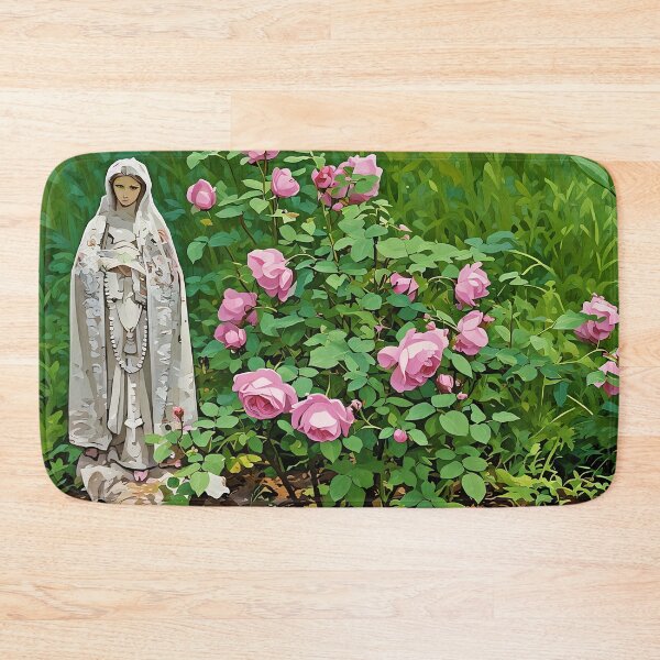 Artikelvorschau, Marienstatue mit rosa Rosen entworfen und verkauft von tomorrowsart.