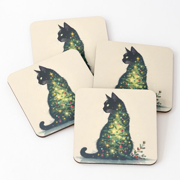 Item preview, Double Exposure Christmas Cat and Trees designed and sold by Shelley Loewnau-Jones Studio.