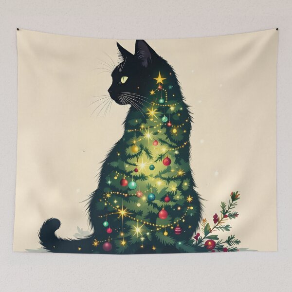 Item preview, Double Exposure Christmas Cat and Trees designed and sold by Shelley Loewnau-Jones Studio.