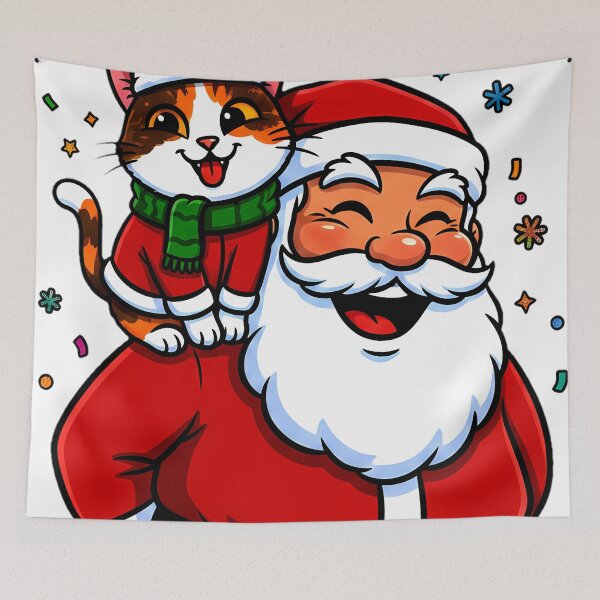 Item preview, Santa with Calico Cat on Shoulder – “Merry X’mas” Whimsical Holiday Design designed and sold by meesub.