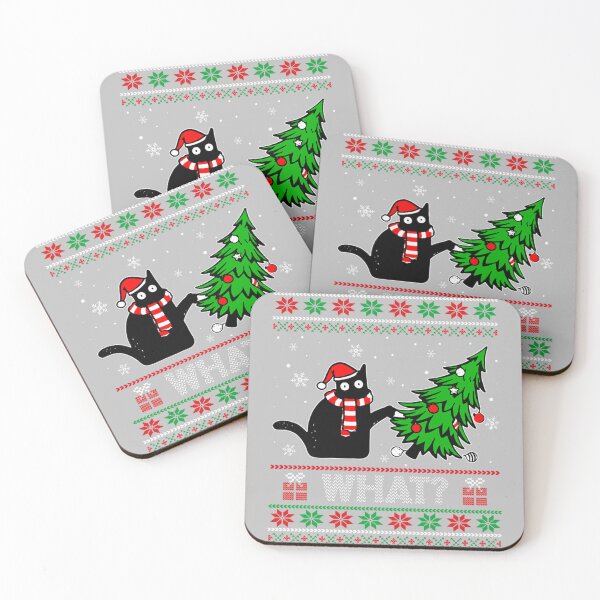 Item preview, What Funny Black Cat Santa Hat Pushing Christmas Tree Ugly designed and sold by ArleneRowe.