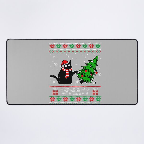 Item preview, What Funny Black Cat Santa Hat Pushing Christmas Tree Ugly designed and sold by ArleneRowe.