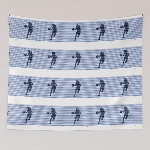 Item preview, HOOPER GIRL with handles. Blue stripes: Retro abstract basketball shirt designed and sold by SlanTee.