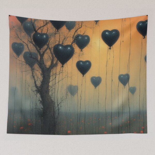 Item preview, Heart-shaped balloons in a field of flowers along the path designed and sold by Mianku | Für das Leben.