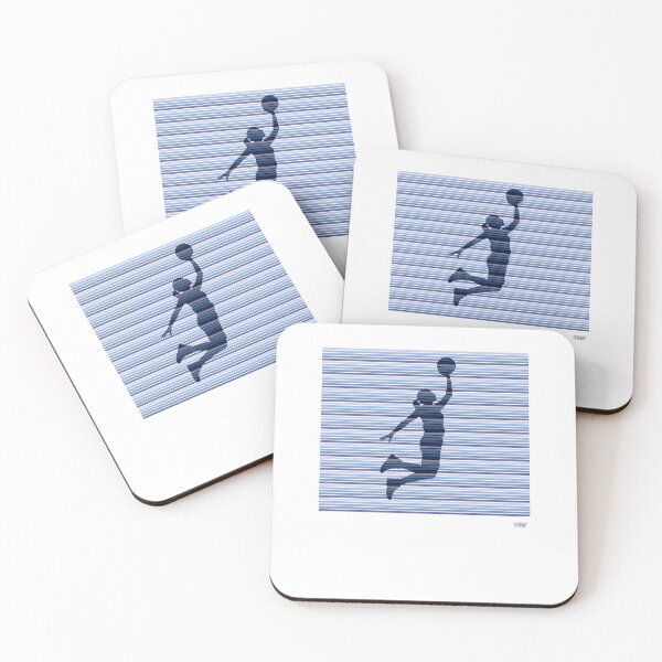 Item preview, Female basketball player silhouette. Blue stripes: Retro abstract basketball shirt designed and sold by SlanTee.