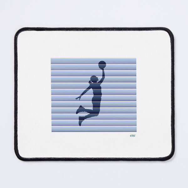 Item preview, Female basketball player silhouette. Blue stripes: Retro abstract basketball shirt designed and sold by SlanTee.