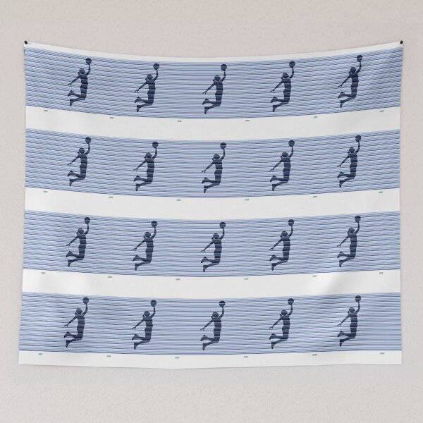 Item preview, Female basketball player silhouette. Blue stripes: Retro abstract basketball shirt designed and sold by SlanTee.