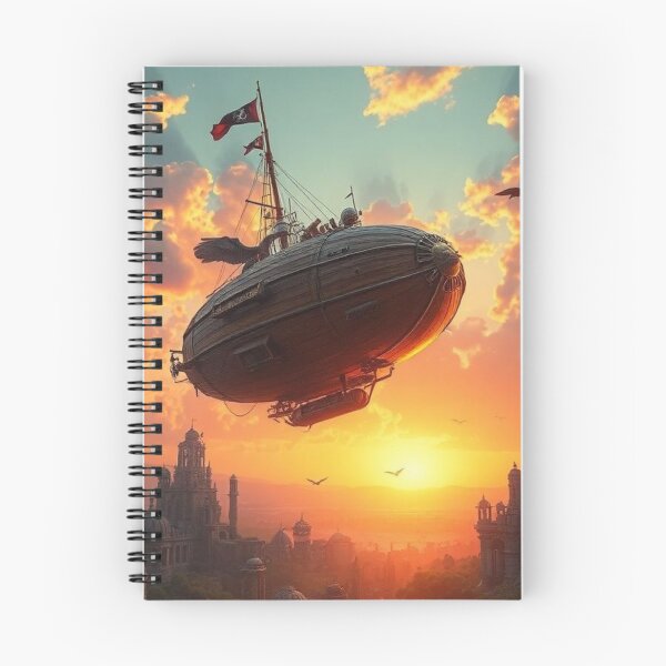 Item preview, Steampunk Airship Sunset - Fantasy City Art Print designed and sold by PunchDrop.