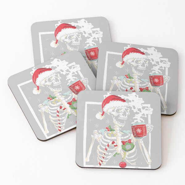 Item preview, Christmas Skeleton Santa Hat with Smiling Skull Drinking Coffee Latte designed and sold by ArleneRowe.