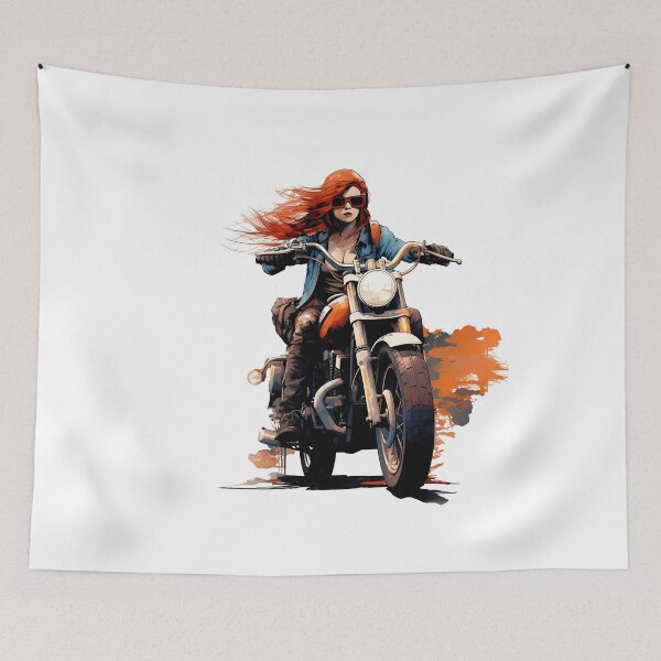 Item preview, Female Biker Riding Motorcycle – Bold Rider Illustration designed and sold by DesignArtist.ia.