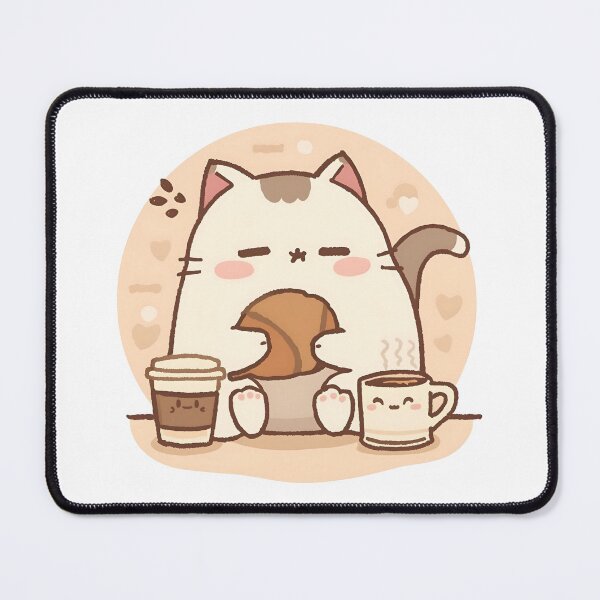 Item preview, Cute Chubby Cat Sniffing a Giant Croissant | Cozy Café Pastel Illustration – Slow Day Friends designed and sold by SlowDayFriends.