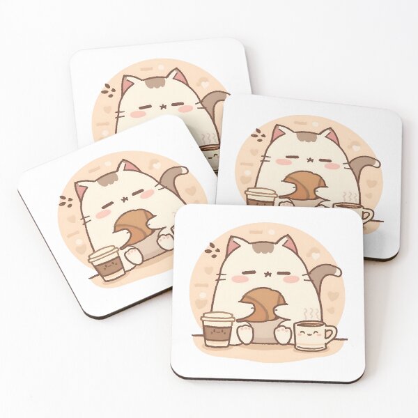 Item preview, Cute Chubby Cat Sniffing a Giant Croissant | Cozy Café Pastel Illustration – Slow Day Friends designed and sold by SlowDayFriends.