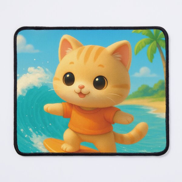 Item preview, Kawaii cat surfing on the beach designed and sold by Mauswohn.