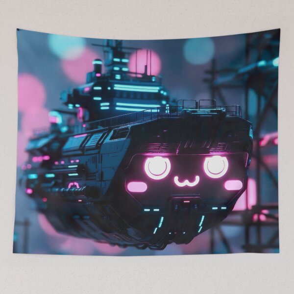 Item preview, Cyberpunk Kawaii Hover Battleship – Neon Night Cruiser designed and sold by NordseeSteel.
