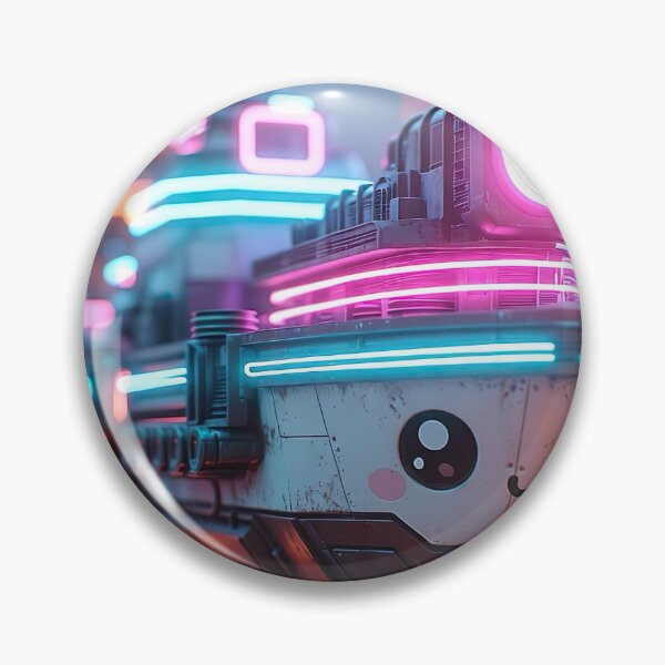 Item preview, Cyberpunk Kawaii Hover Tugboat – Neon Night Smiley designed and sold by NordseeSteel.