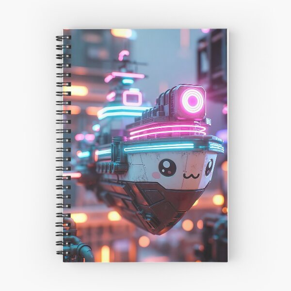 Item preview, Cyberpunk Kawaii Hover Tugboat – Neon Night Smiley designed and sold by NordseeSteel.