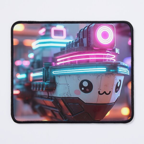 Item preview, Cyberpunk Kawaii Hover Tugboat – Neon Night Smiley designed and sold by NordseeSteel.