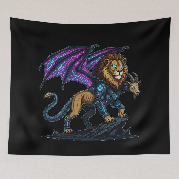 Item preview, Cyberpunk Chimera Beast - Mecha Lion Goat Snake Hybrid designed and sold by Dakson Design - Fantasy Art.