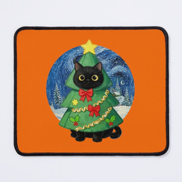 Item preview, Cute Black Cat in Christmas Tree Costume - Starry Night Art(black cat christmas) designed and sold by Meow Gogh Painter Studio.
