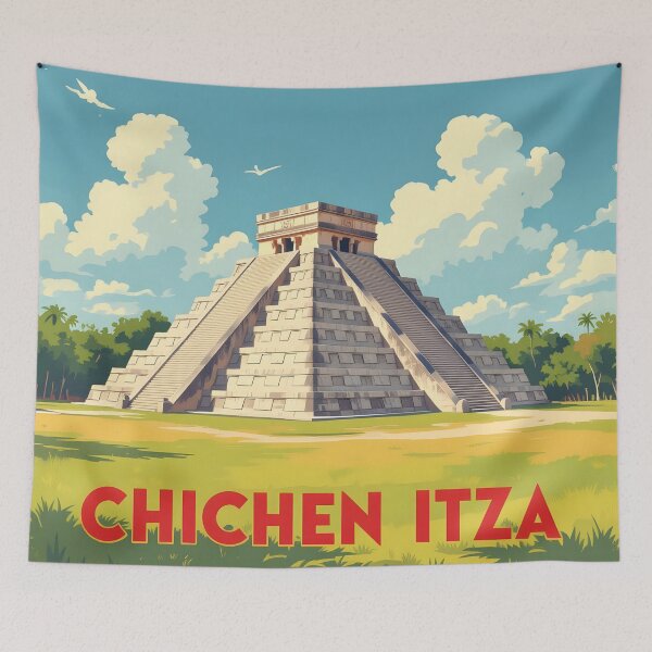 Item preview, Chichén Itzá, Yucatán, Mexico: Vintage-Style Painterly Travel Poster designed and sold by LSVart.