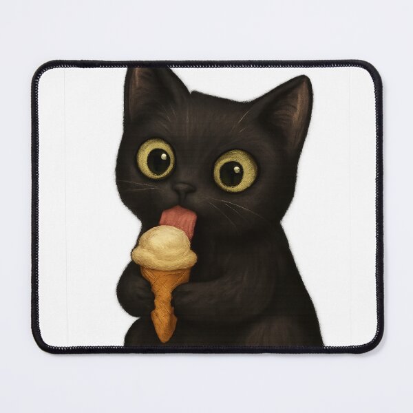 Item preview, Black Cat Enjoying Vanilla Ice Cream designed and sold by MIArt Studio.