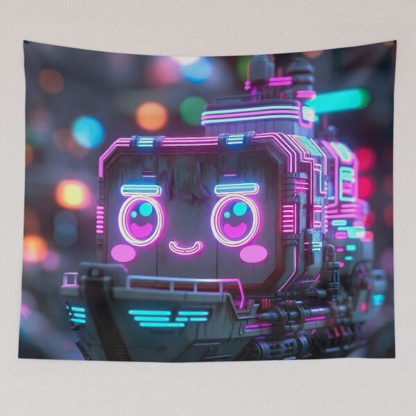 Item preview, Cyberpunk Kawaii Neon Tugboat – Cute Industrial Glow designed and sold by NordseeSteel.