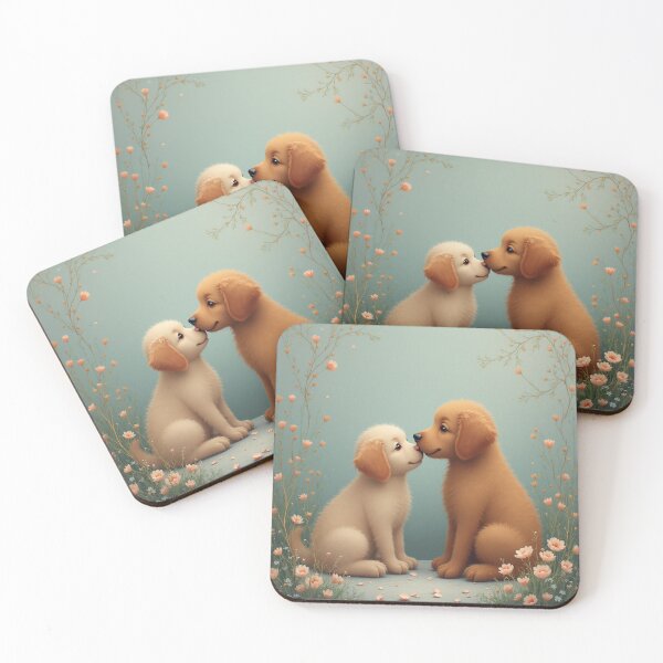 Item preview, Puppy Love: Golden Retriever & Cream Dog Kiss | Sweet Pet Romance designed and sold by Satpura punti baba .