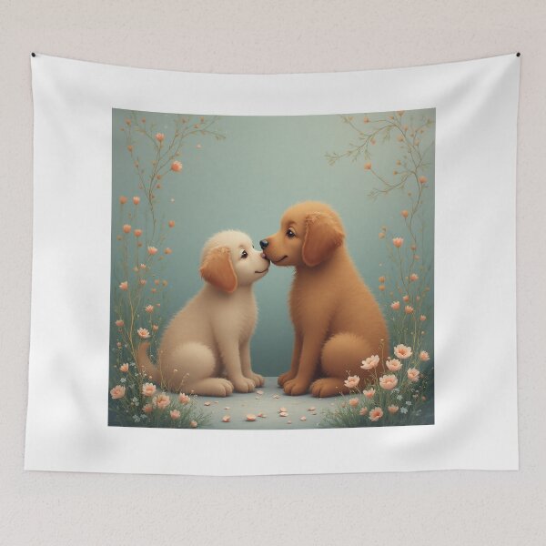 Item preview, Puppy Love: Golden Retriever & Cream Dog Kiss | Sweet Pet Romance designed and sold by Satpura punti baba .