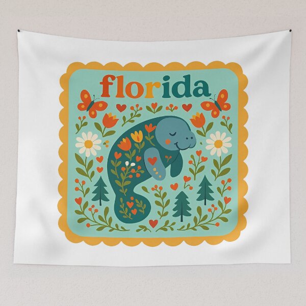 Item preview, Florida Manatee Resting Amongst Flowers – Hope for Wildlife Scandinavian Folk Art by heidiannemorris © designed and sold by FOLK ART FUSION by heidiannemorris.
