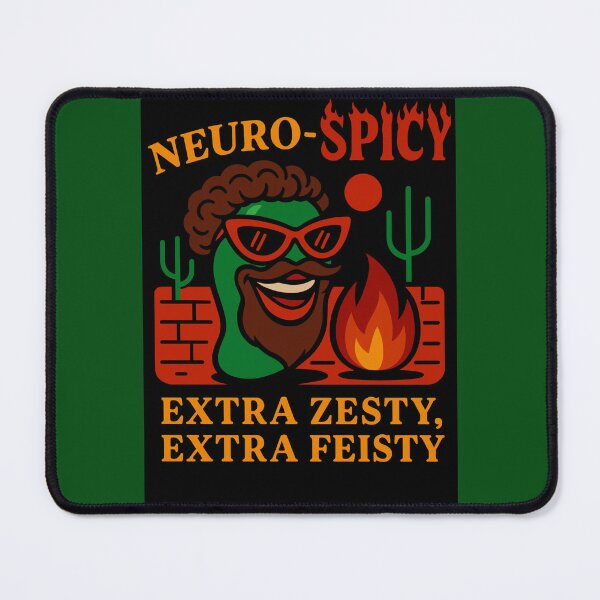 Item preview, NEURO-SPICY EXTRA ZESTY EXTRA FEISTY, GREEN JALAPENO SHORT CURLY BROWN HAIR MUSTACHE BEARD designed and sold by spectrum_tech_trade_school_village_and_training_center.