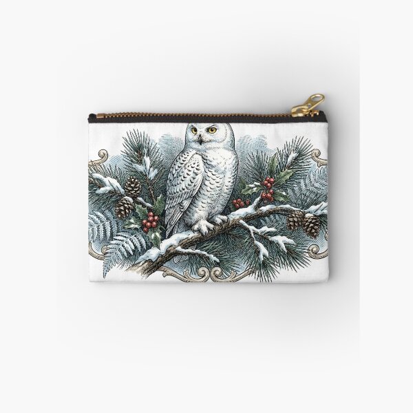 Item preview, Vintage Winter Snowy Owl on Pine Branch - Dark Academia Solstice designed and sold by The Mossy Library.