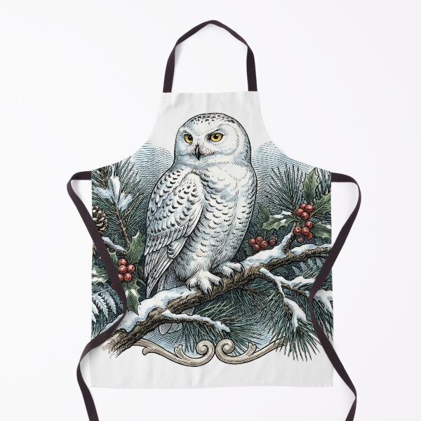 Item preview, Vintage Winter Snowy Owl on Pine Branch - Dark Academia Solstice designed and sold by The Mossy Library.
